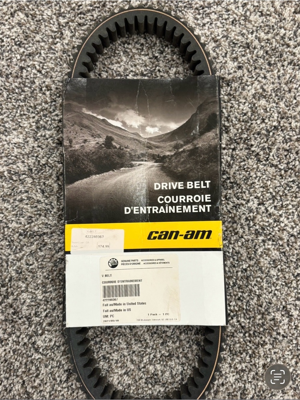 Can-Am Drive Belt in Black with Yellow Accent